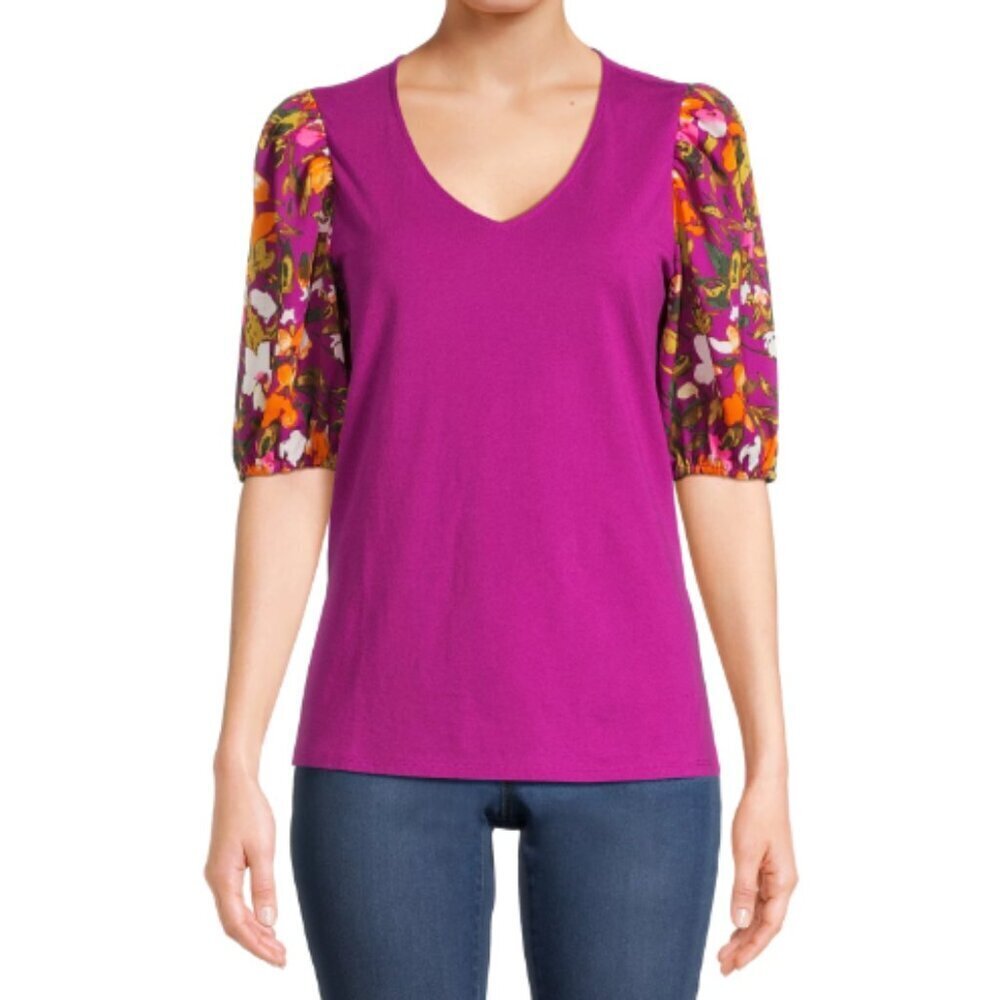 The Pioneer Woman Floral V-Neck Balloon Sleeve Blouse Size M Rose Boho Top NWT